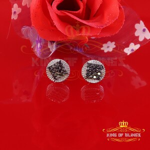 King Of Bling's 0.66ct Round Genuine Black Diamond 3D Round Earring 925 Sterling White Silver