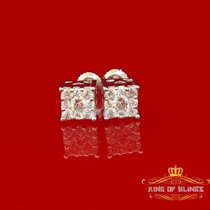King of Bling's White 925 Sterling Silver 0.38ct Cubic Zirconia Hip Hop Square Earring Women's