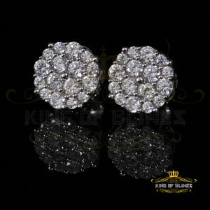 Aretes Para Hombre 925 white Silver Iced out CZ Round Screw Back Stud Earrings