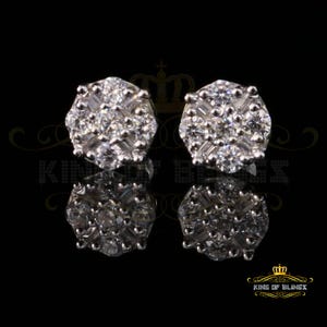 King of Bling's White 925 Sterling Silver 1.96ct Cubic Zirconia for Ladies Hip Hop Round Earring