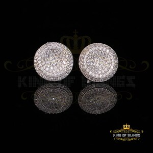 King of Bling&#39;s Aretes Para Hombre 925 White Silver 1.94ct Cubic Zirconia Round Women&#39;s Earrings
