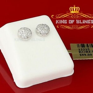 King of Bling's White 0.62ct Sterling Silver 925 Cubic Zirconia Women's Hip Hop Round Earrings image 8