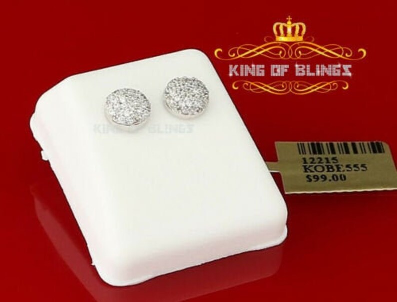 Aretes Para Hombre 925 yellow Silver Iced out CZ Round Screw Back Stud Earrings image 8