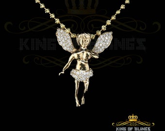 King Of Blings Yellow 925 Sterling Silver Angel type Shape Pendant with 0.70ct Cubic Zirconia