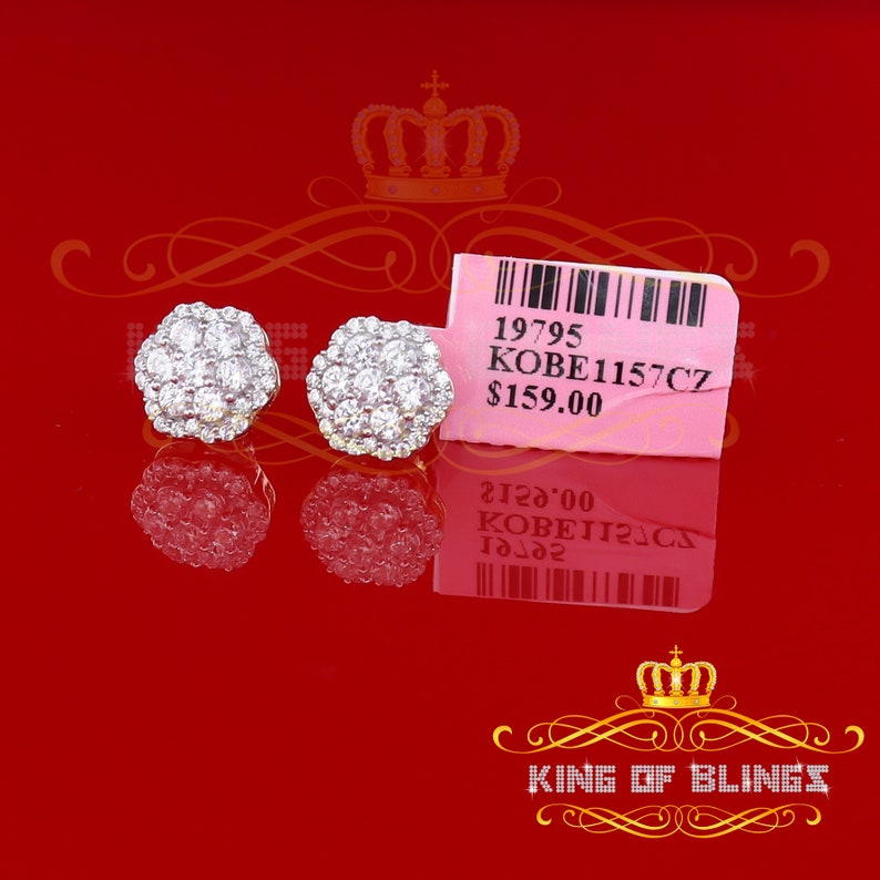 King Of Bling's 925 Yellow Silver 1.74ct Cubic Zirconia Flower Earrings For Ladies / Gent's image 8