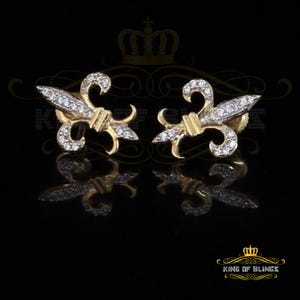 Men's Fleur de Lis Yellow Gold Sterling Silver Screw Back Stud earrings