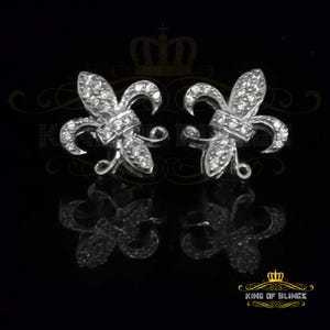 Mens Fleur de Lis white Gold Sterling Silver Screw Back Stud earrings