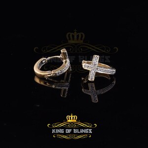 0.15ct Diamond 925 Sterling Silver Yellow Hoop Stud cross Earring For Men /Women