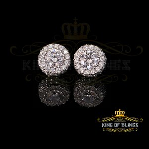 King of Bling&#39;s Aretes Para Hombre 925 White Silver 6.57ct Cubic Zirconia Round Women&#39;s Earrings