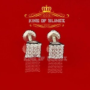 King of Bling's 0.32ct Cubic Zirconia Elegant White 925 Silver Square Earrings for Women's