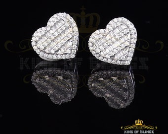 Mens Hip Hop Iced baguette Cluster white Sterling Silver Screw Back heart Stud Earrings