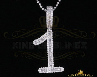 King Of Bling's White Sterling Silver Baguette Numeric Number 1 Pendant 4.0ct Cubic Zirconia