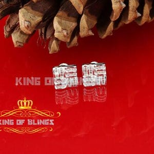 King of Bling's White 925 Sterling Silver 0.64ct Cubic Zirconia Women's & Men's Square Earrings