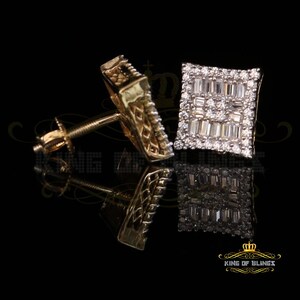 Mens Elegant Square yellow Gold Sterling Silver Screw Back Hip Hop Stud earrings