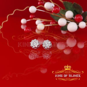 King Of Bling&#39;s 925 Sterling Silver White 0.10ct Diamond For Men&#39;s/Women&#39;s Stud Floral Earrings