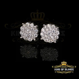 King of Bling's Aretes Para Hombre 925 White Silver 1.22ct Cubic Zirconia Round Women's Earring