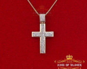King OF Bling's Real 0.33ct Diamond 925 Sterling Silver CROSS Charm Necklace Yellow Pendant