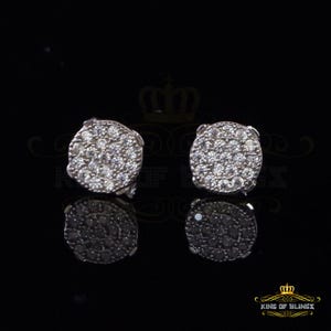 King of Bling's White 925 Sterling Silver 0.76ct Cubic Zirconia Women's Hip Hop Round Earrings