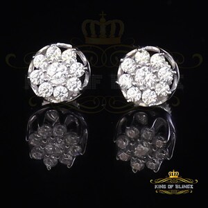 Mens Hip Hop Iced Flower Cluster white Sterling Silver Screw Back Stud Earrings