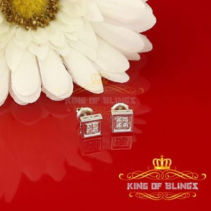 Mens Elegant Square White Gold Sterling Silver Screw Back Hip Hop Stud earring