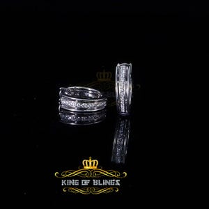 Mens hip hop white Gold 925 Sterling Silver Iced 1 row Huggie Hoop earrings