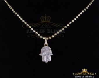 King OF Bling's Real 0.33ct Diamond 925 Sterling Silver HAMSA Charm Necklace Pendant in Yellow
