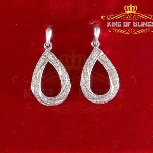 King of Bling's White 0.75ct Cubic Zirconia Silver Cluster Set Dangling Hip Hop Ladies Earrings