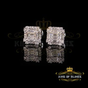 King of Bling's Hip Hop 925 White Sterling Silver 1.26ct Cubic Zirconia Women's Square Earrings