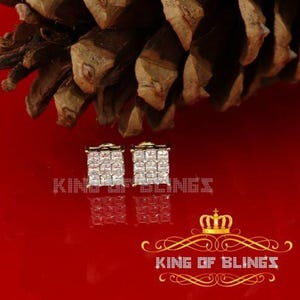 Mens Elegant Square yellow Gold Sterling Silver Screw Back Hip Hop Stud earrings