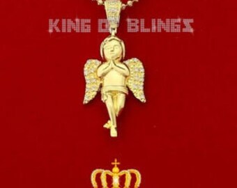 King Of Blings Special Fancy Yellow Sterling Silver Angel Shape Pendant with Cubic Zirconia