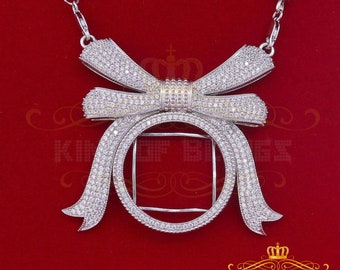 King Of Bling's BOW with Circle 925 Sterling Silver White Pendant with 13.86ct Cubic Zirconia