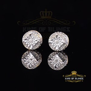 King Of Bling&#39;s 0.10ct Diamond 925 Sterling Silver Yellow For Men&#39;s/Women&#39;s Stud Round Earrings
