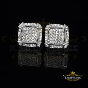 Mens Elegant Square White Gold Sterling Silver Screw Back Hip Hop Stud earrings