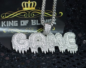 King Of Bling's Beautiful Dripping "GAME" Sterling White Silver Pendant 16.59ct Cubic Zirconia