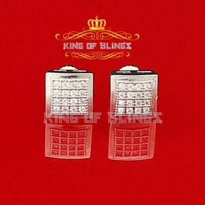 King of Bling&#39;s Elegant White 925 Silver Screw Back 0.32ct Cubic Zirconia Square Women Earrings