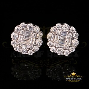 King of Bling's Aretes Para Hombre 925 White Silver 1.06ct Cubic Zirconia Round Women's Earrings