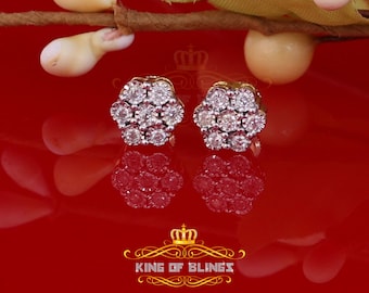 King Of Bling's 0.25ct Diamond 925 Sterling Silver Yellow Floral Earrings For Men's / Women's