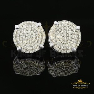 King of Bling&#39;s Aretes Para Hombre 925 White Silver1.18ct Cubic Zirconia Round Women&#39;s Earrings