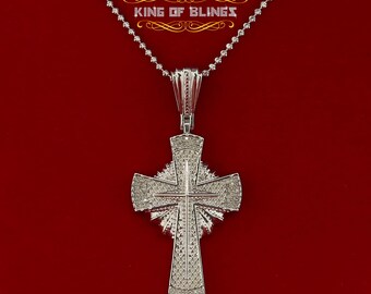 King OF Bling's Real 0.33ct Diamond 925 Sterling Silver CROSS White Charm Necklace Pendant