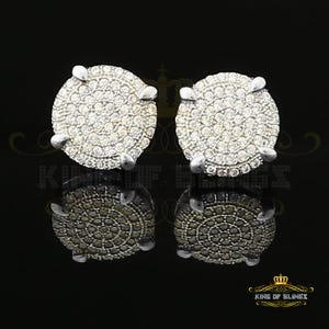 King of Bling&#39;s Aretes Para Hombre 925 White Silver 1.06ct Cubic Zirconia Round Women&#39;s Earrings