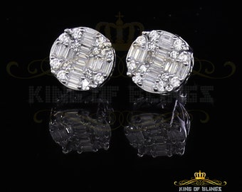 Aretes Para Hombre 925 white Silver Iced out CZ Round Screw Back Stud Earrings