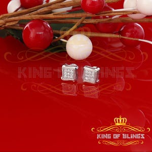 Mens Elegant Square white Gold Sterling Silver Screw Back Hip Hop Stud earrings