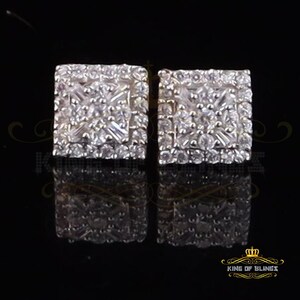 Mens Elegant Square Yellow 925Sterling Silver Screw Back Hip Hop CZ Stud earring