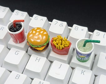 Single Cheese Burger Combo Keycaps Handmade Resin Custom Artisan