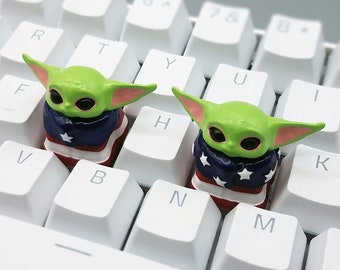 Star Wars Mandalorian The Child Baby Yoda Patriotic Version Keycaps Handmade Resin Custom Artisan