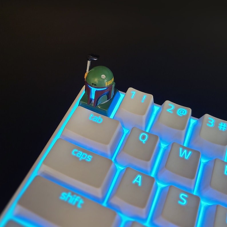 The Mandalorian Boba Fett Backlit LED Keycap Handmade Resin Custom Artisan 