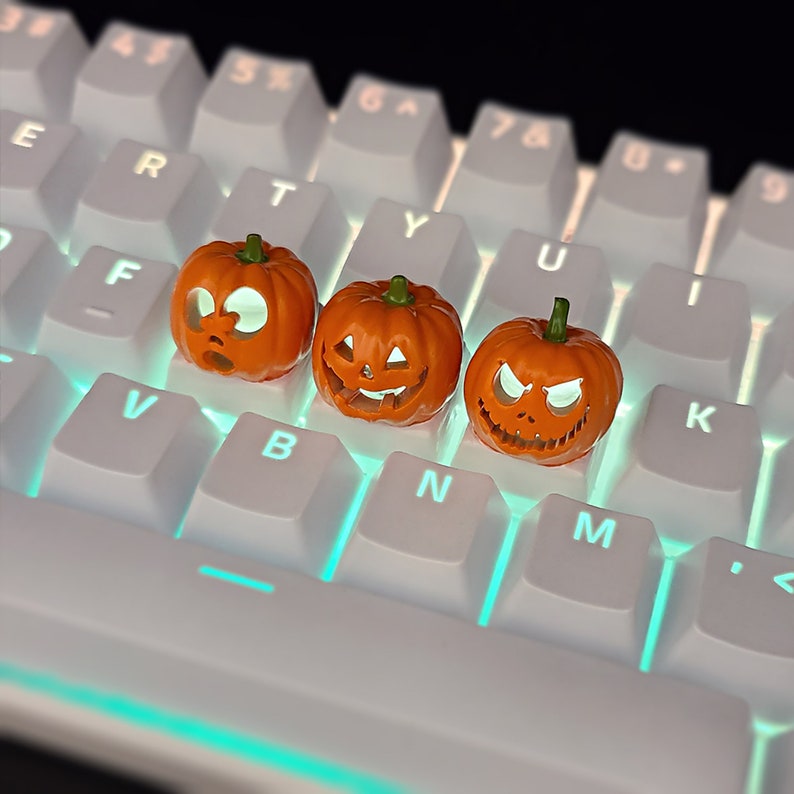 Halloween Pumpkin Backlit LED Keycaps Handmade Resin Custom Artisan 