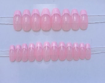 Pink Princess French Tip Nails - Gel Press on Nails - Full Set - Coffin Nails
