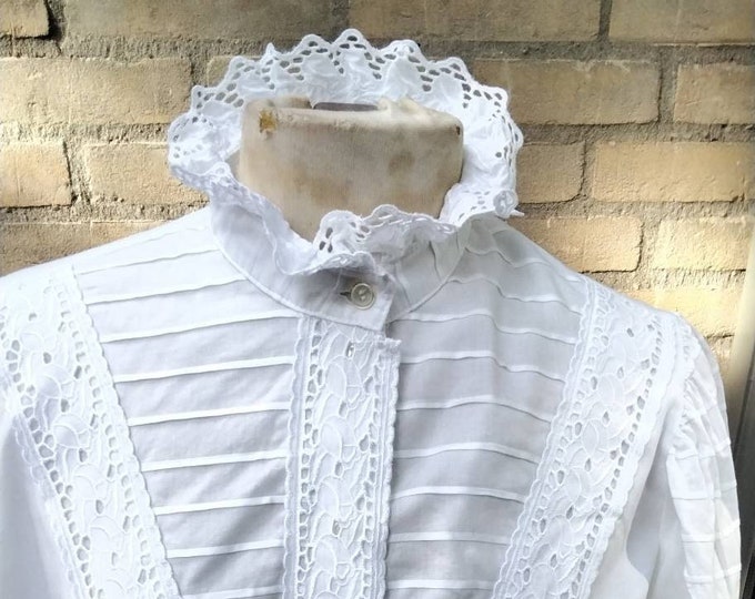 Vintage 1980's High Collar White Cotton Victorian UK 14 - Etsy