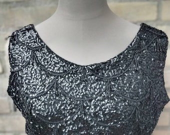 Vintage 1990s lentejuelas negras con cuentas sin mangas cintura top, lentejuelas, cuentas, chique, blusa negra, jersey, negro purpurina lentejuelas top